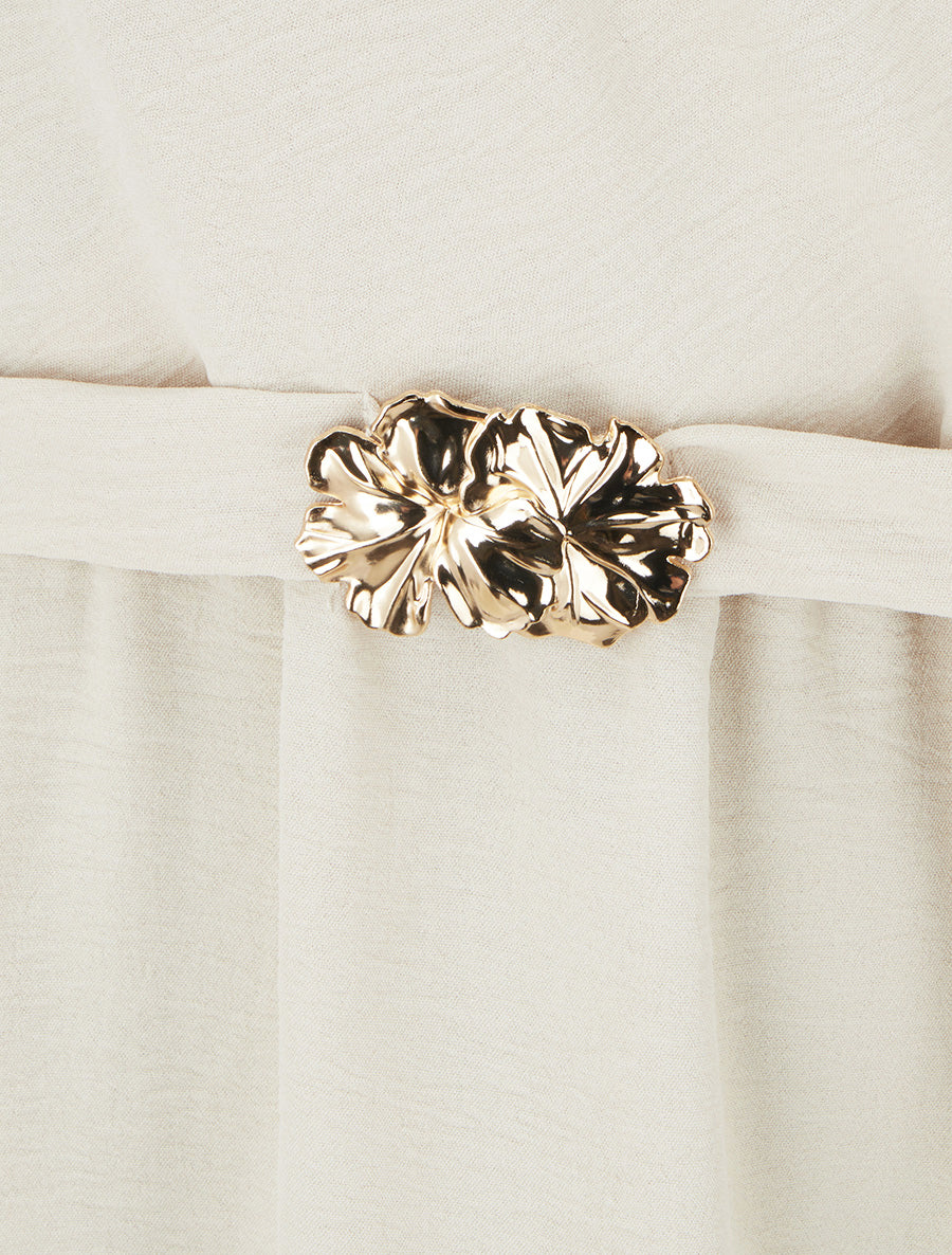 Effen jurk met sierstuk op de taille - Beige - Image 3