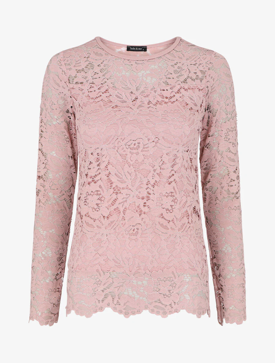 Effen kanten topje met lange mouwen - Roze