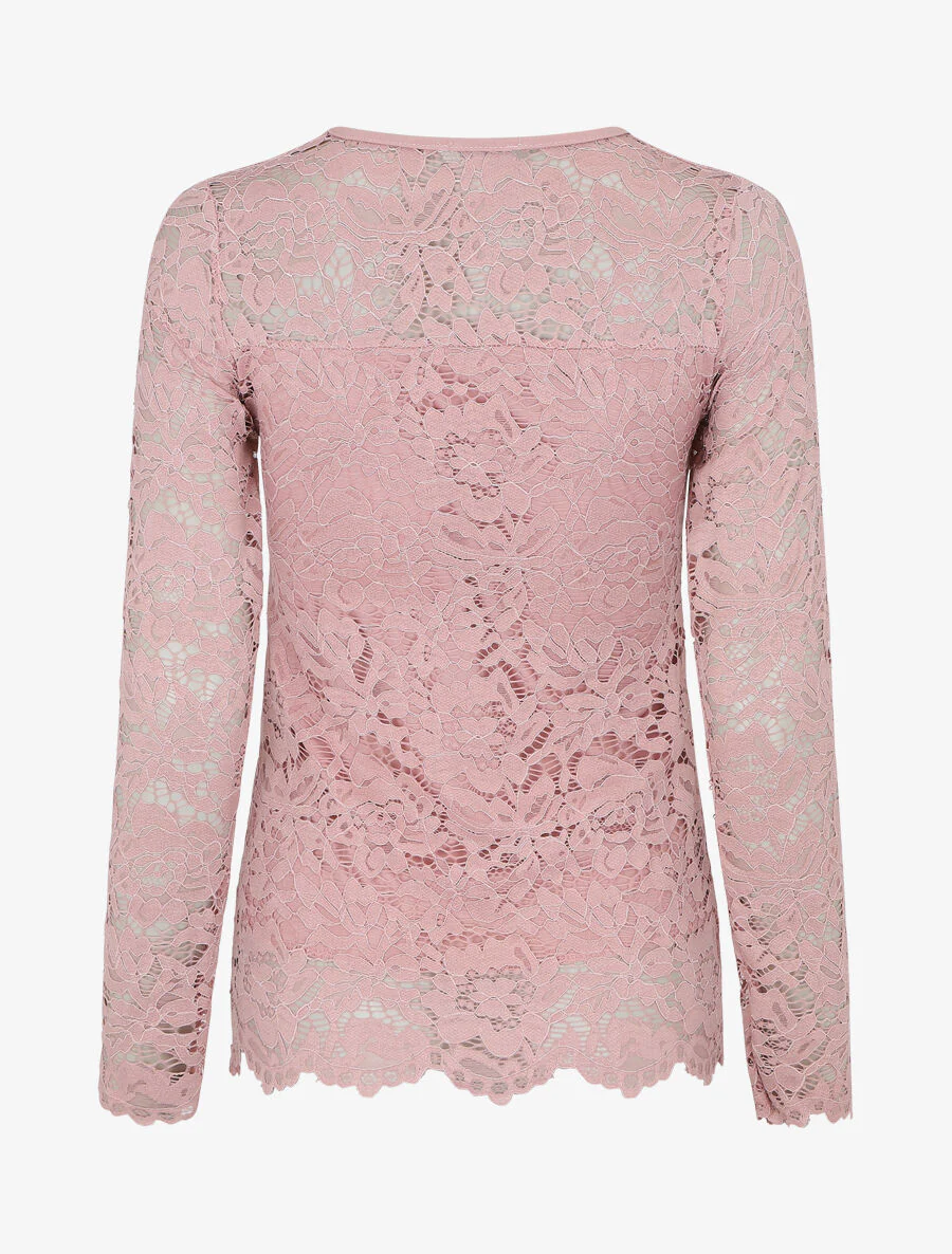 Effen kanten topje met lange mouwen - Roze - Image 2