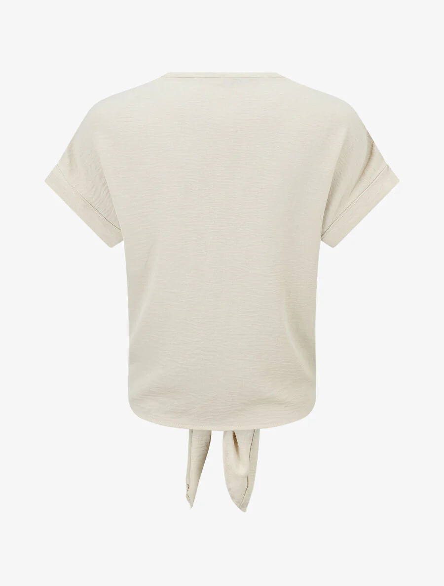 Effen knoopblouse met borduursel - Beige - Image 2