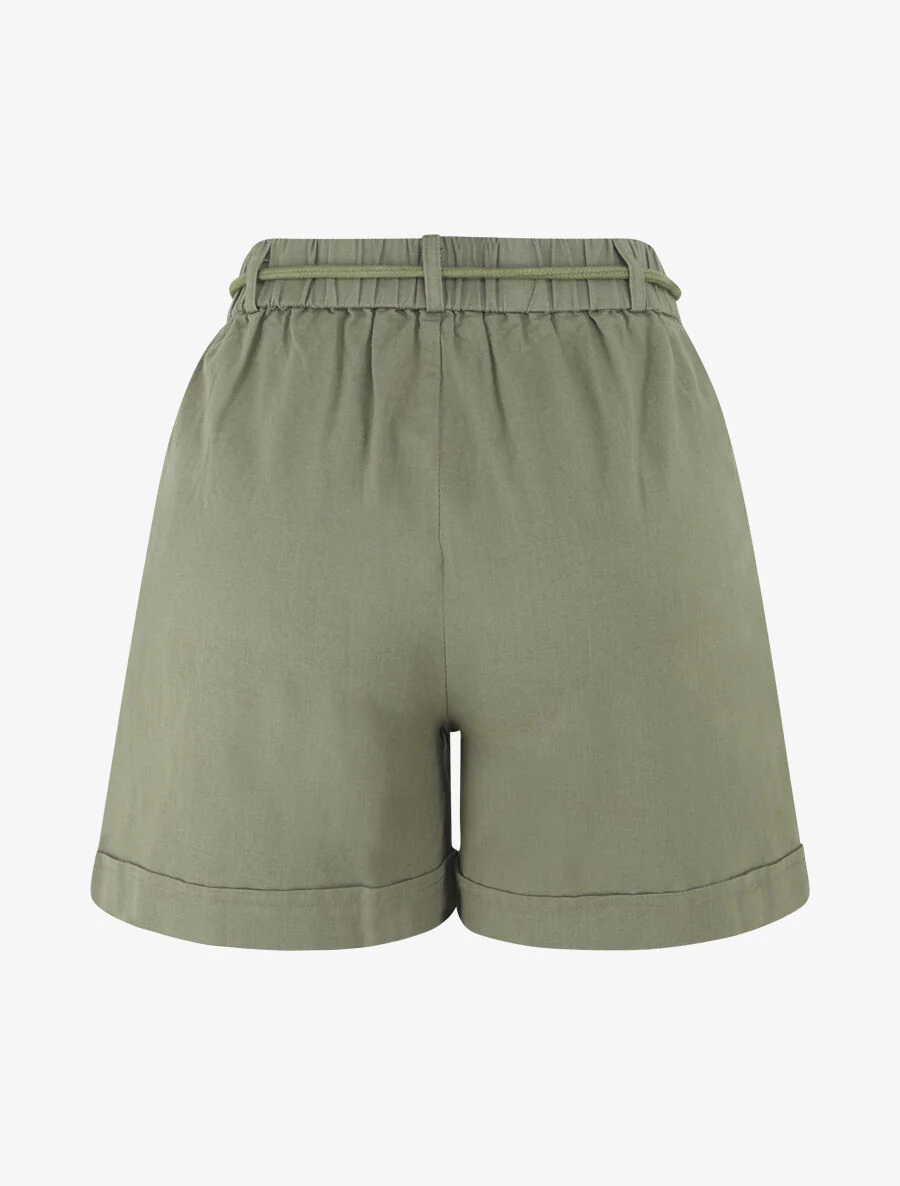 Effen korte broek met omslag. linneneffect - Kakigroen - Image 2