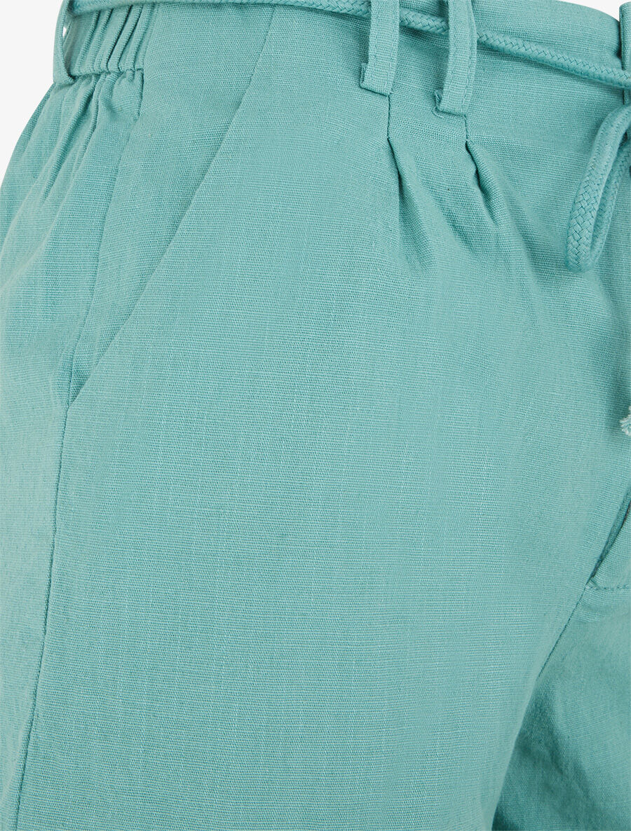 Effen korte broek met omslag. linneneffect - Turkoois - Image 3