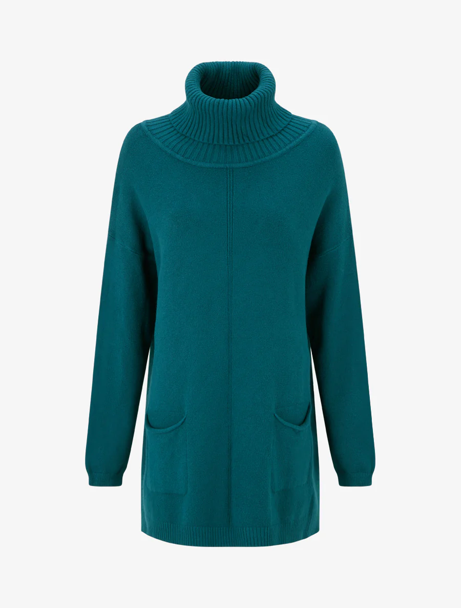 Effen lang trui met zakken - Eendenblauw