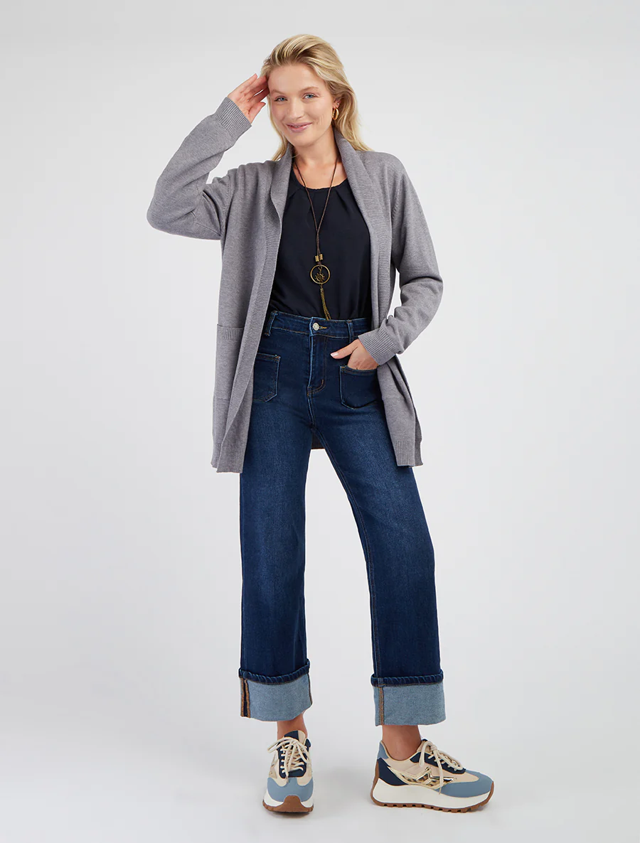 Effen lang vest met lange mouwen - Grijs - Image 4
