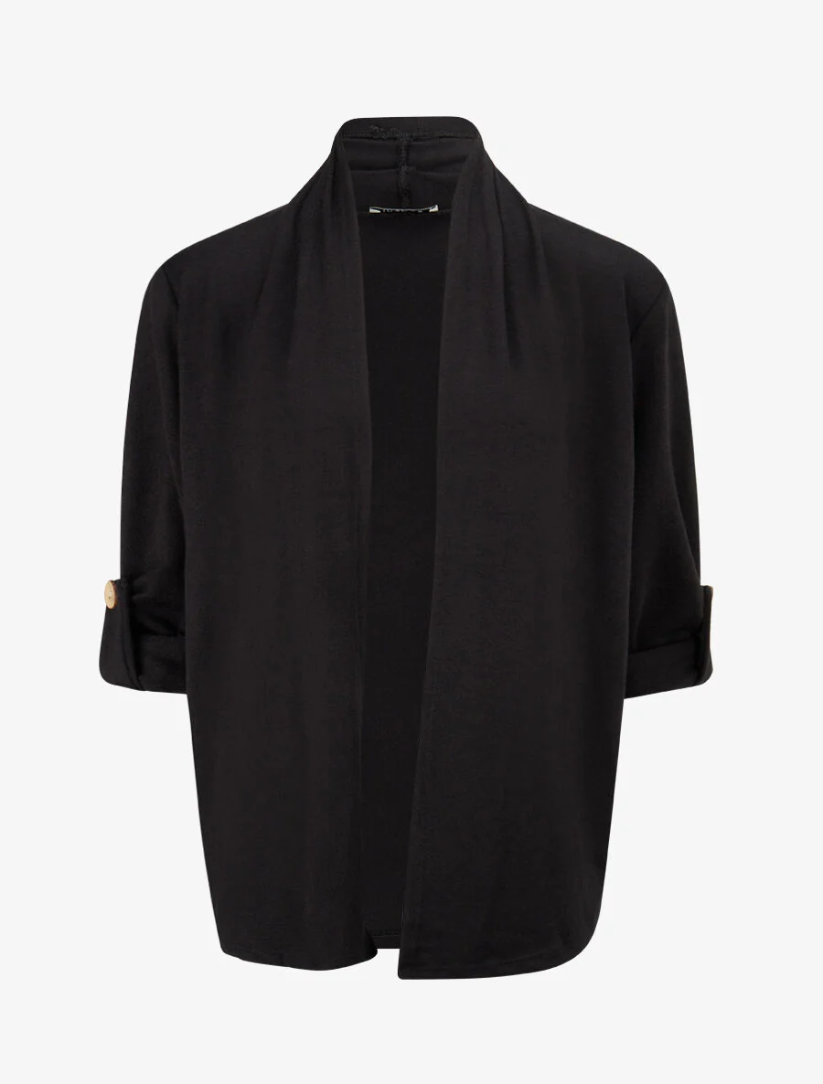 Effen lang vest met oprolmouwen - zwart