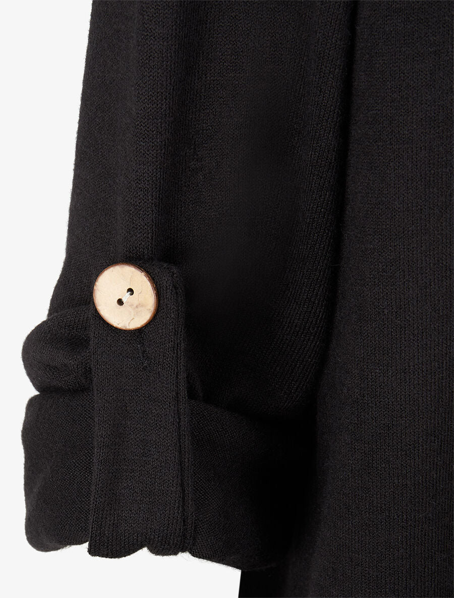 Effen lang vest met oprolmouwen - zwart - Image 3