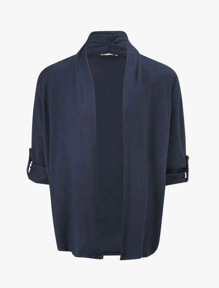 Effen lang vest met oprolmouwen - Marineblauw