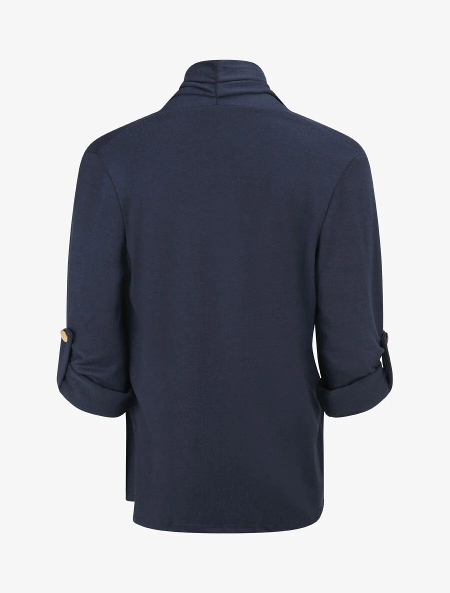 Effen lang vest met oprolmouwen - Marineblauw - Image 2