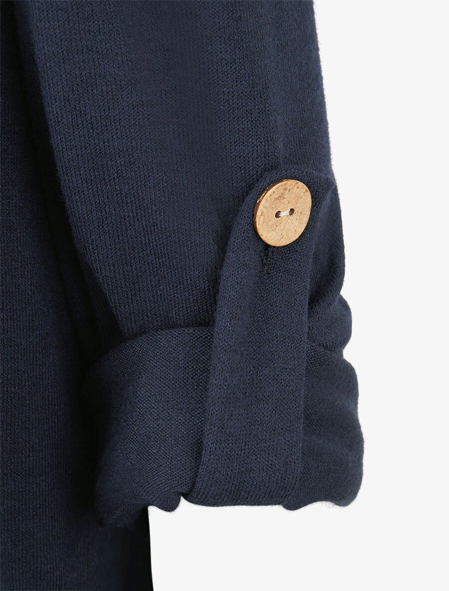 Effen lang vest met oprolmouwen - Marineblauw - Image 3