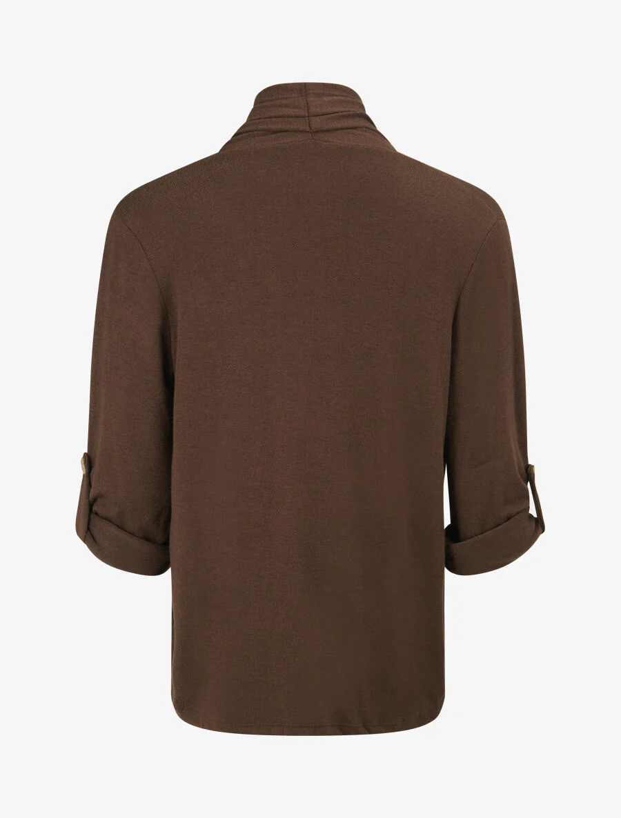 Effen lang vest met oprolmouwen - bruin - Image 2