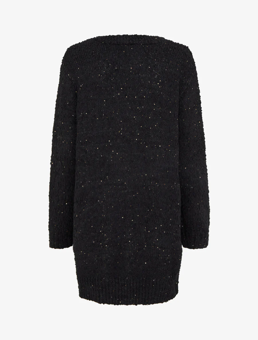 Effen lang vest met pailletten - Zwart - Image 2