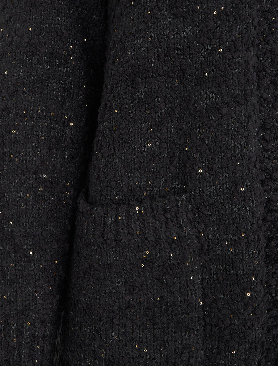 Effen lang vest met pailletten - Zwart - Image 3