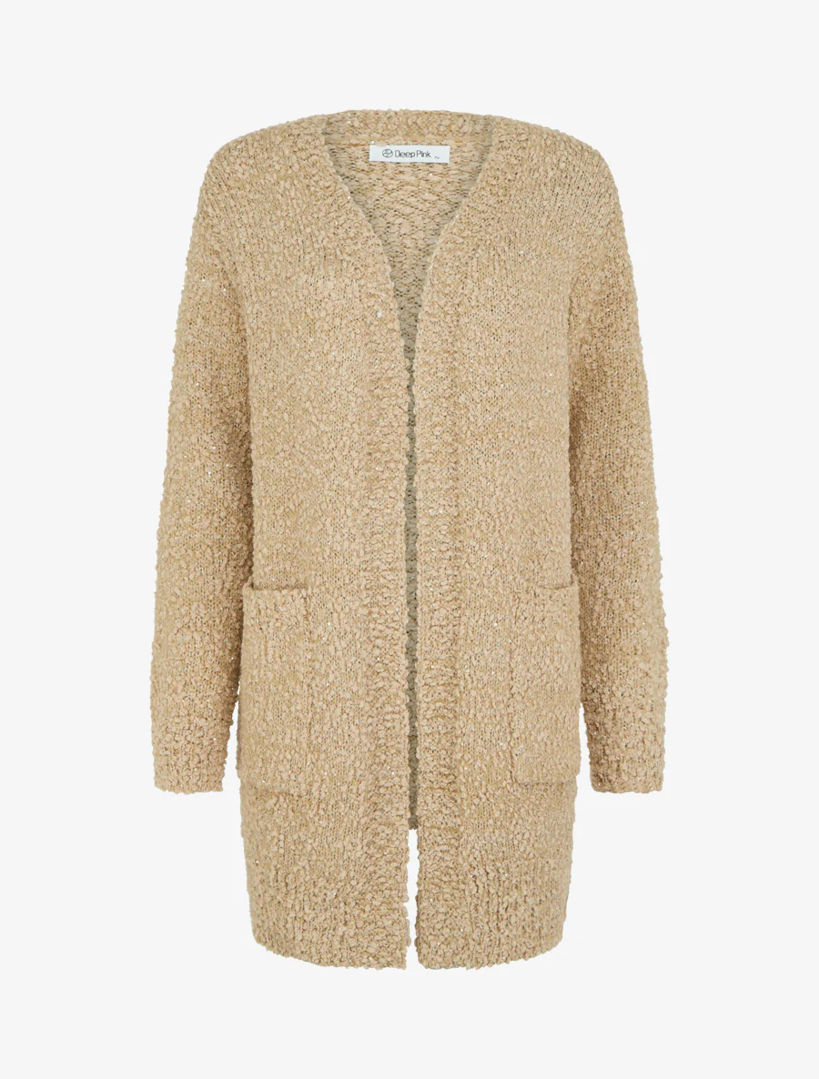 Effen lang vest met pailletten - Beige