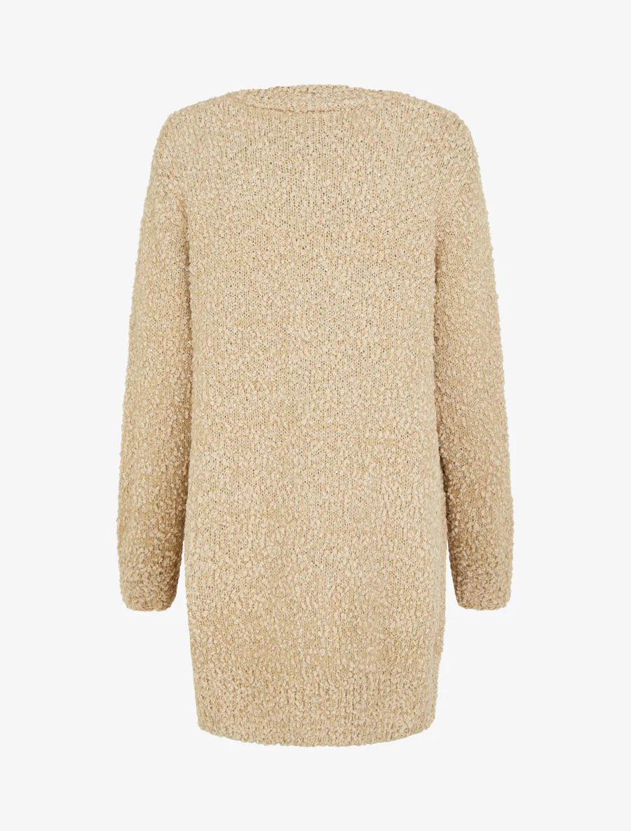 Effen lang vest met pailletten - Beige - Image 2