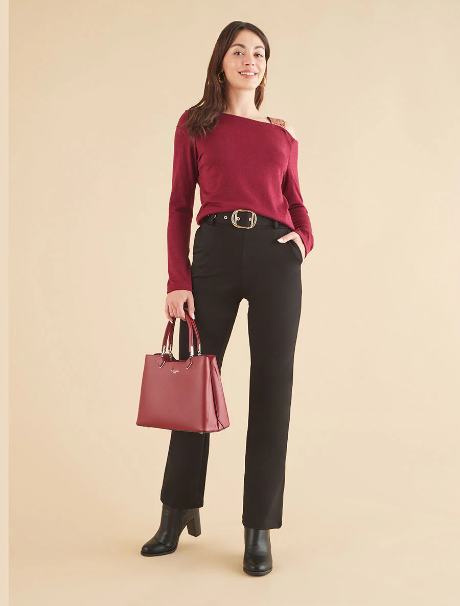 Effen lange broek met riem - Zwart - Image 4