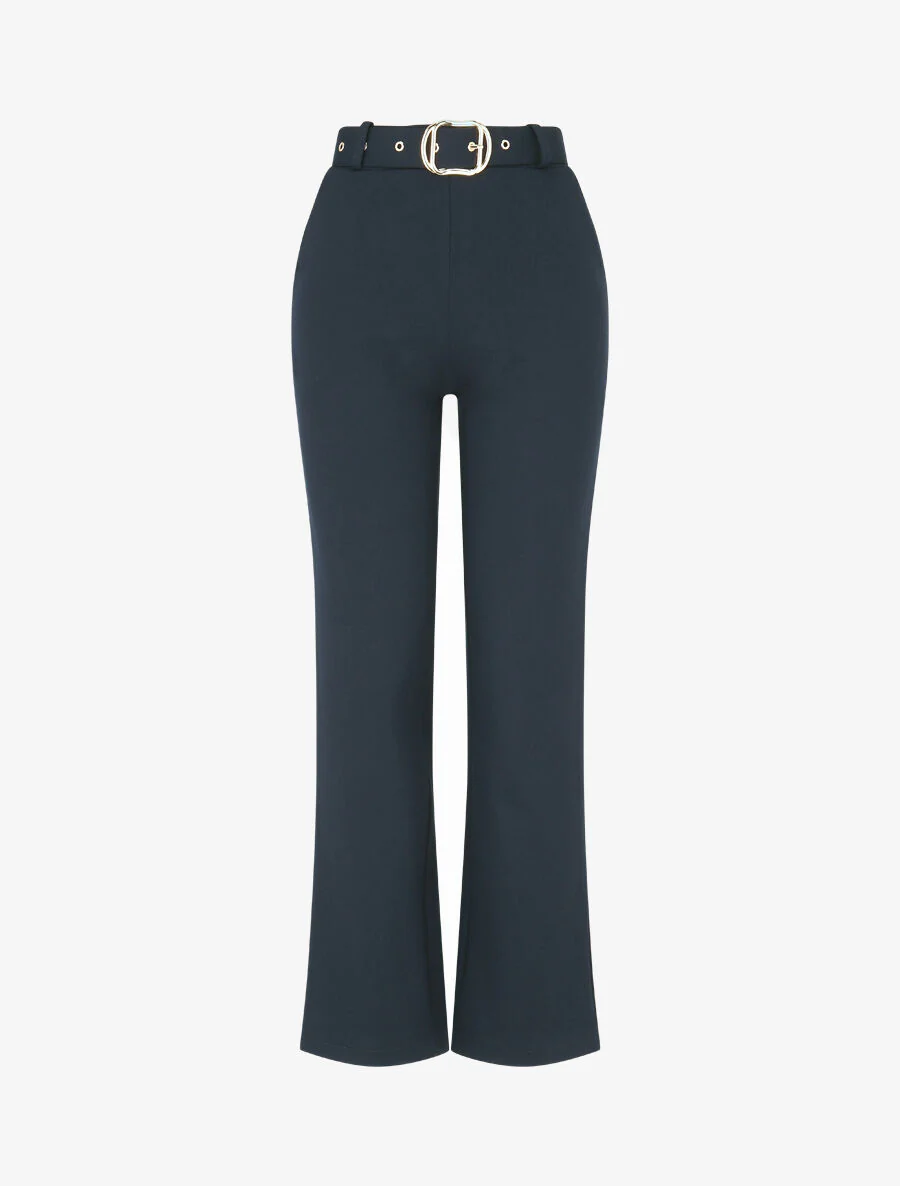 Effen lange broek met riem - Marineblauw