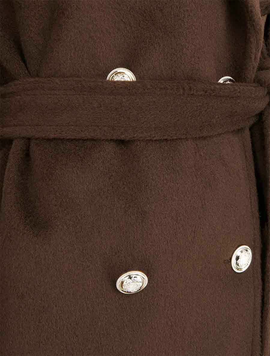 Effen lange jas met decoratieve knoop - Bruin - Image 3