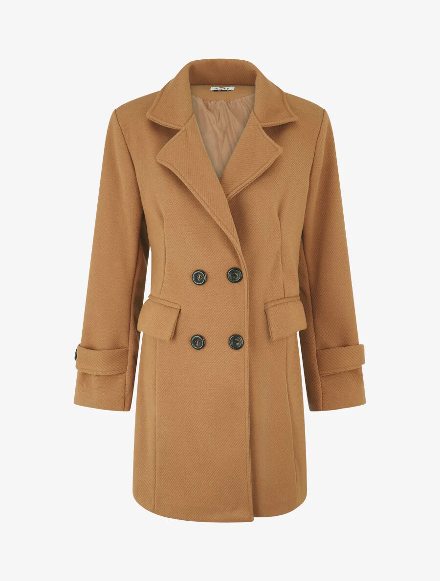 Effen lange jas met en notch-revers - camel