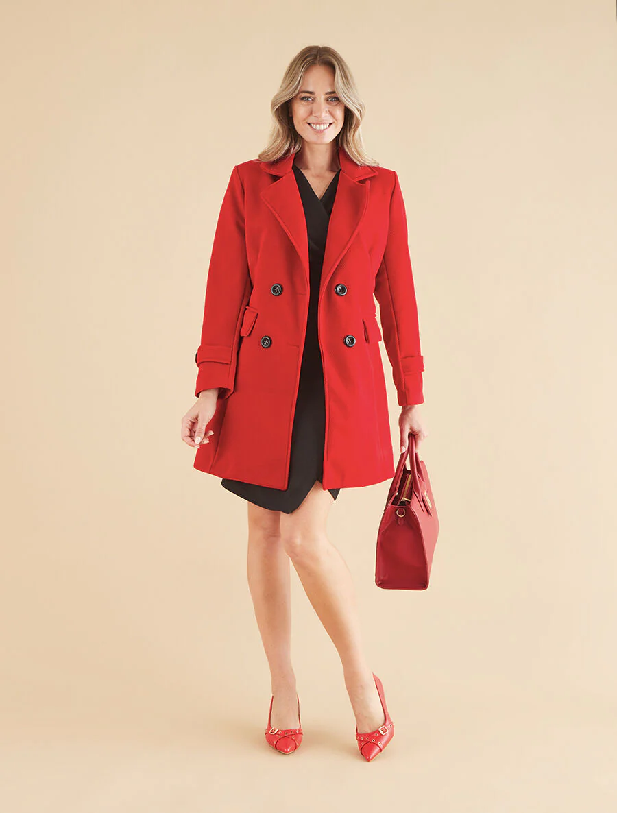 Effen lange jas met en notch-revers - rood - Image 4