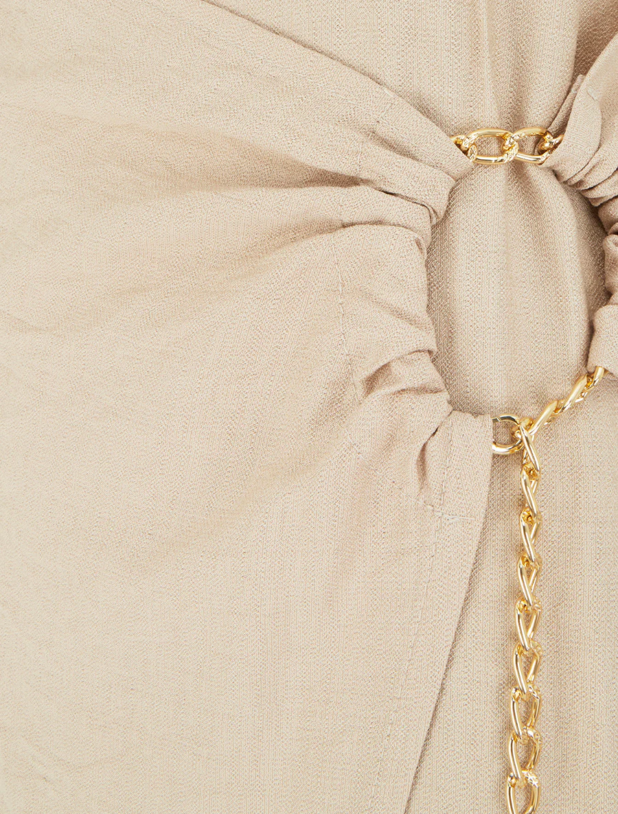 Effen lange jurk met kettinkje - Beige - Image 3
