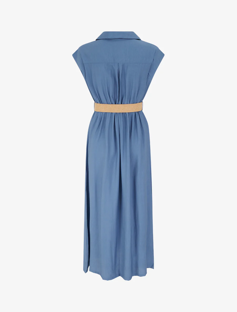 Effen lange jurk met knopen - Blauw - Image 2