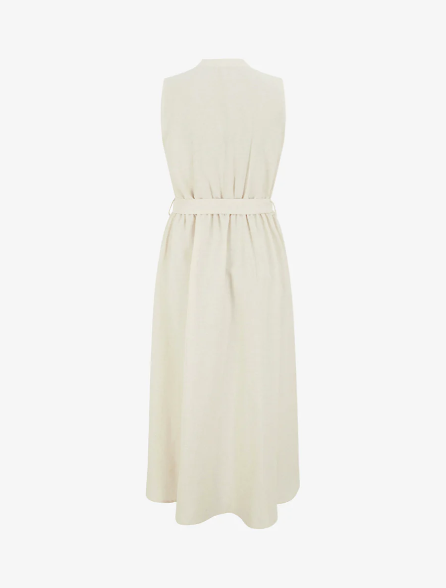 Effen lange jurk met linnen effect - Beige - Image 2