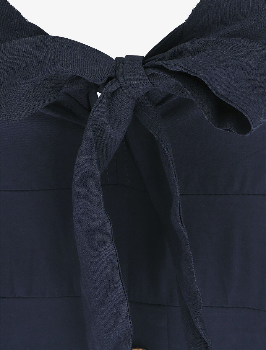 Effen lange jurk met sierknopen - Marineblauw - Image 3