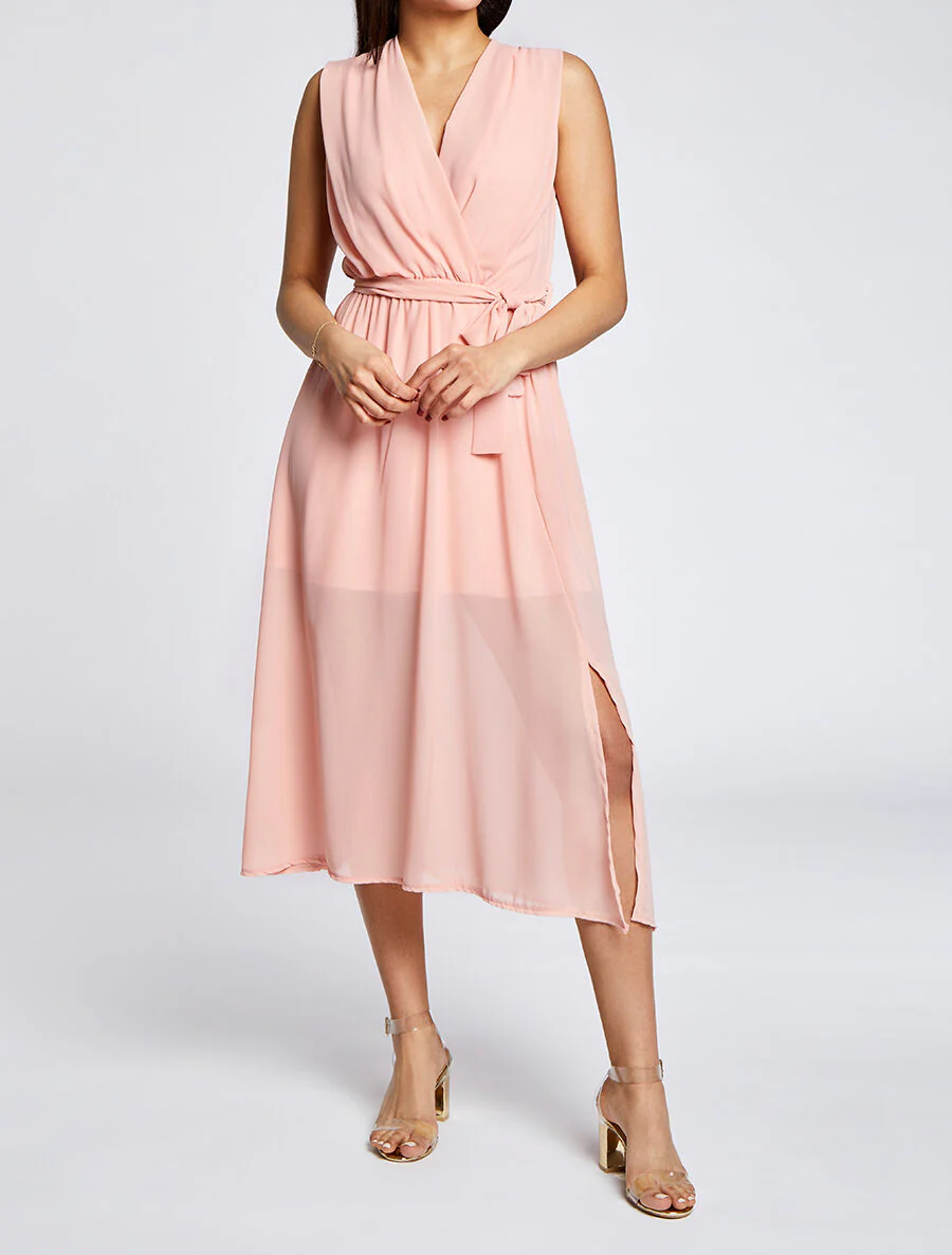 Effen lange jurk met voile - Roze - Image 4