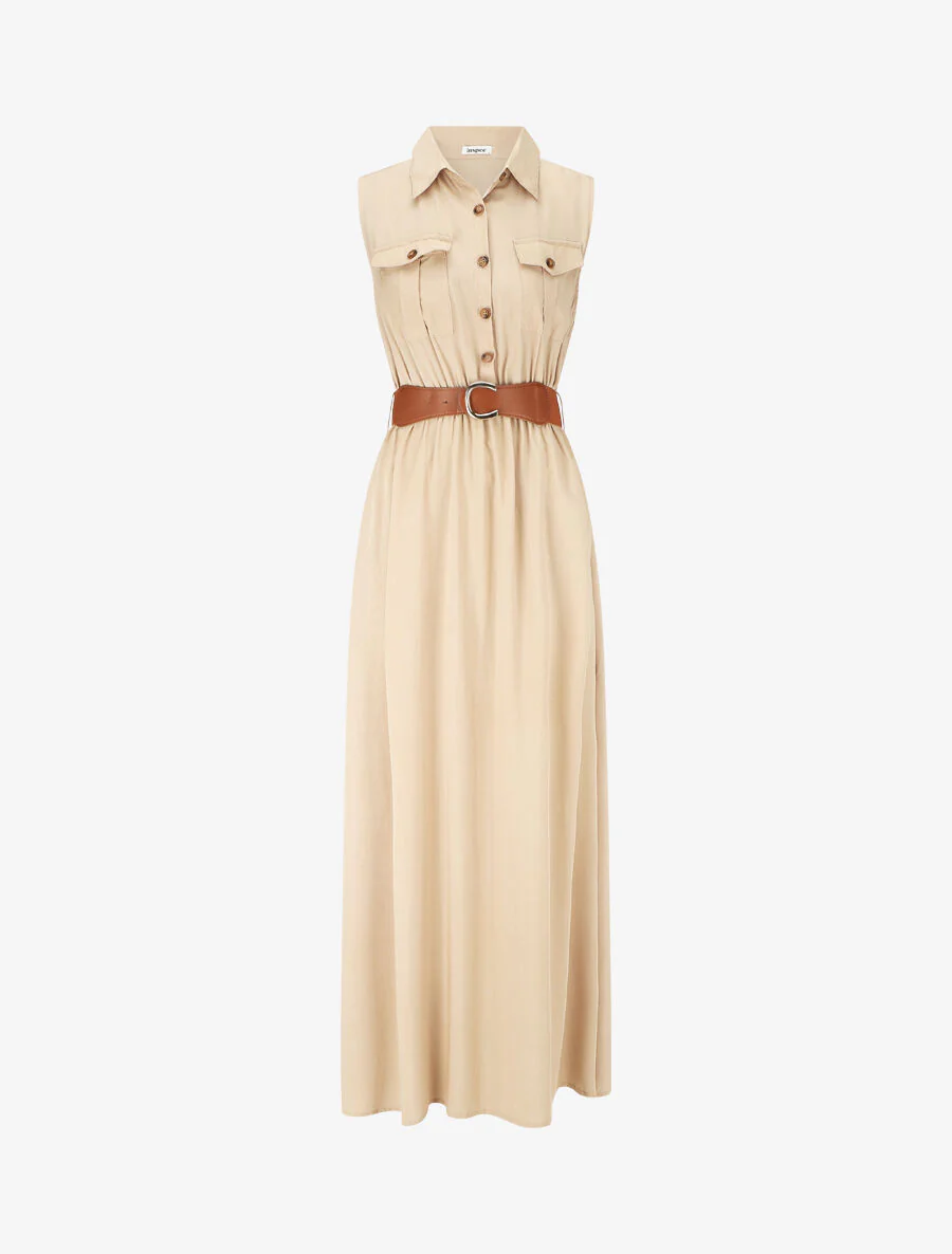 Effen lange jurk zonder mouwen - Beige