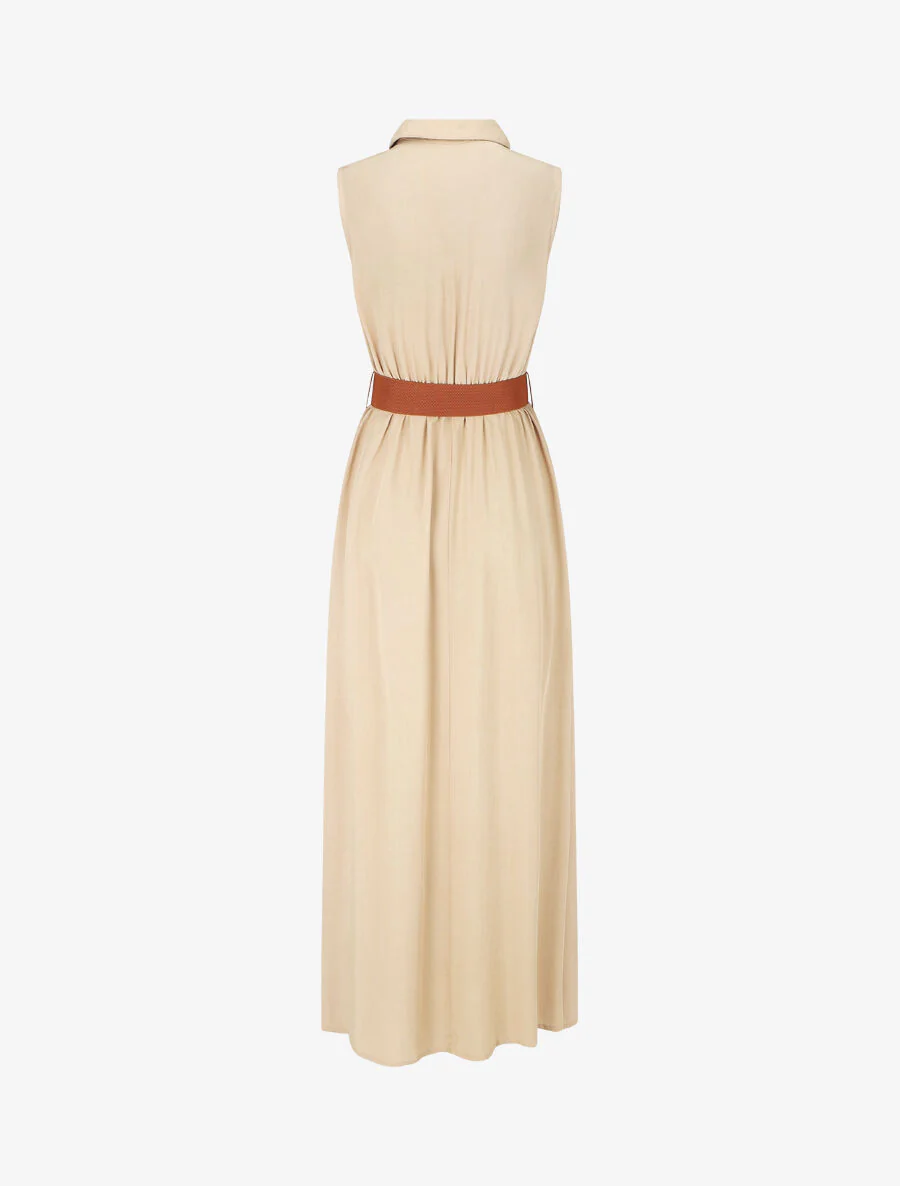 Effen lange jurk zonder mouwen - Beige - Image 2