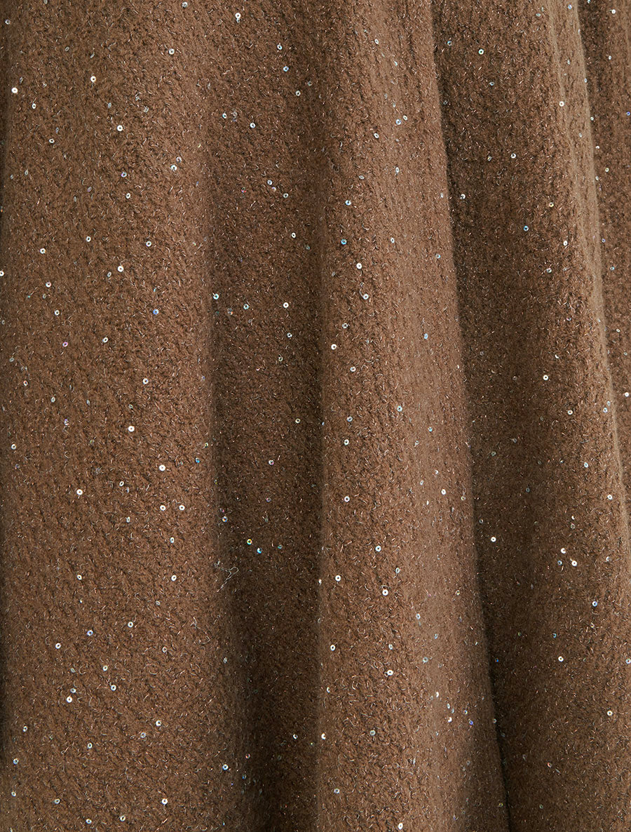 Effen lange poncho met pailletten - Bruin - Image 3