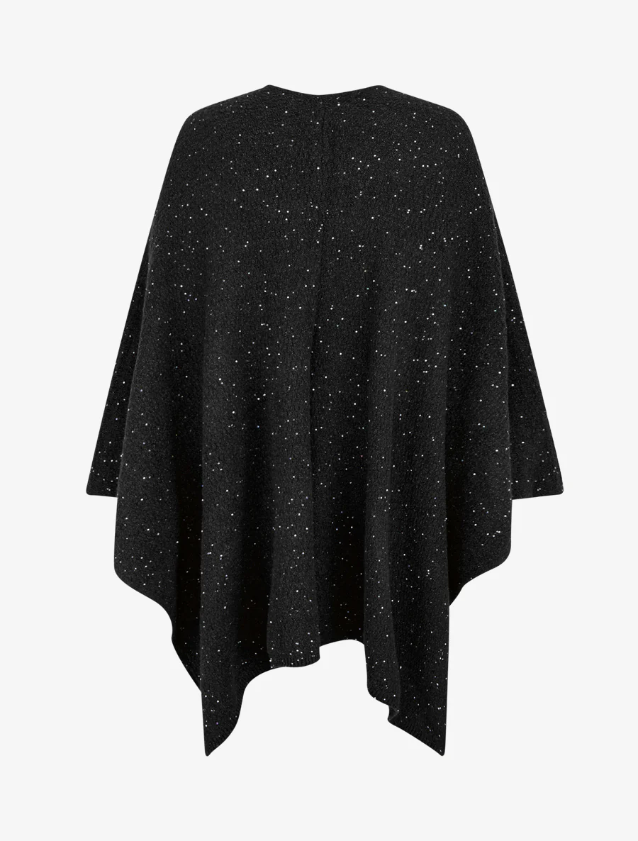 Effen lange poncho met pailletten - Zwart - Image 2