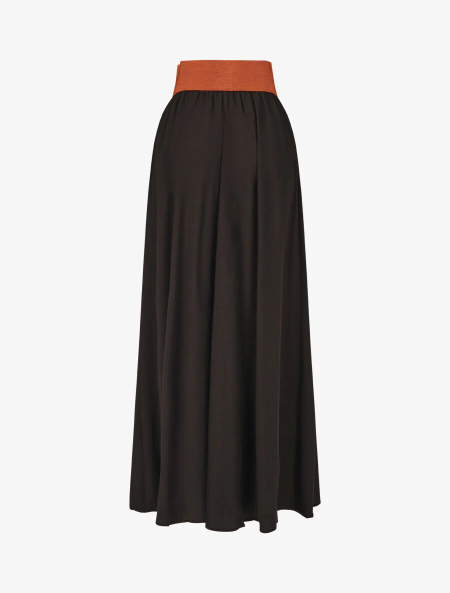 Effen lange rok met elastische tailleband - Zwart - Image 2