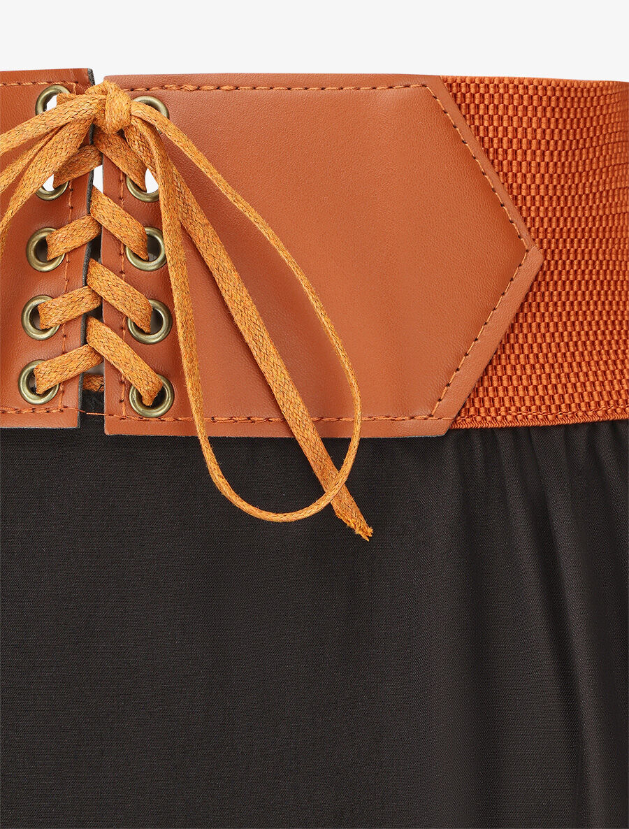 Effen lange rok met elastische tailleband - Zwart - Image 3