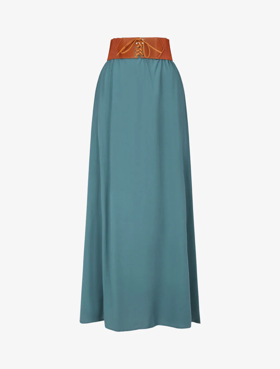 Effen lange rok met elastische tailleband - Blauwgroen
