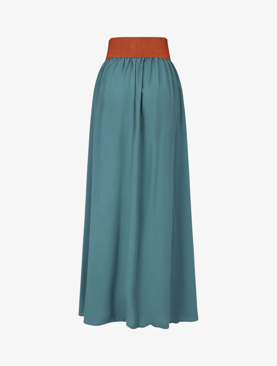Effen lange rok met elastische tailleband - Blauwgroen - Image 2
