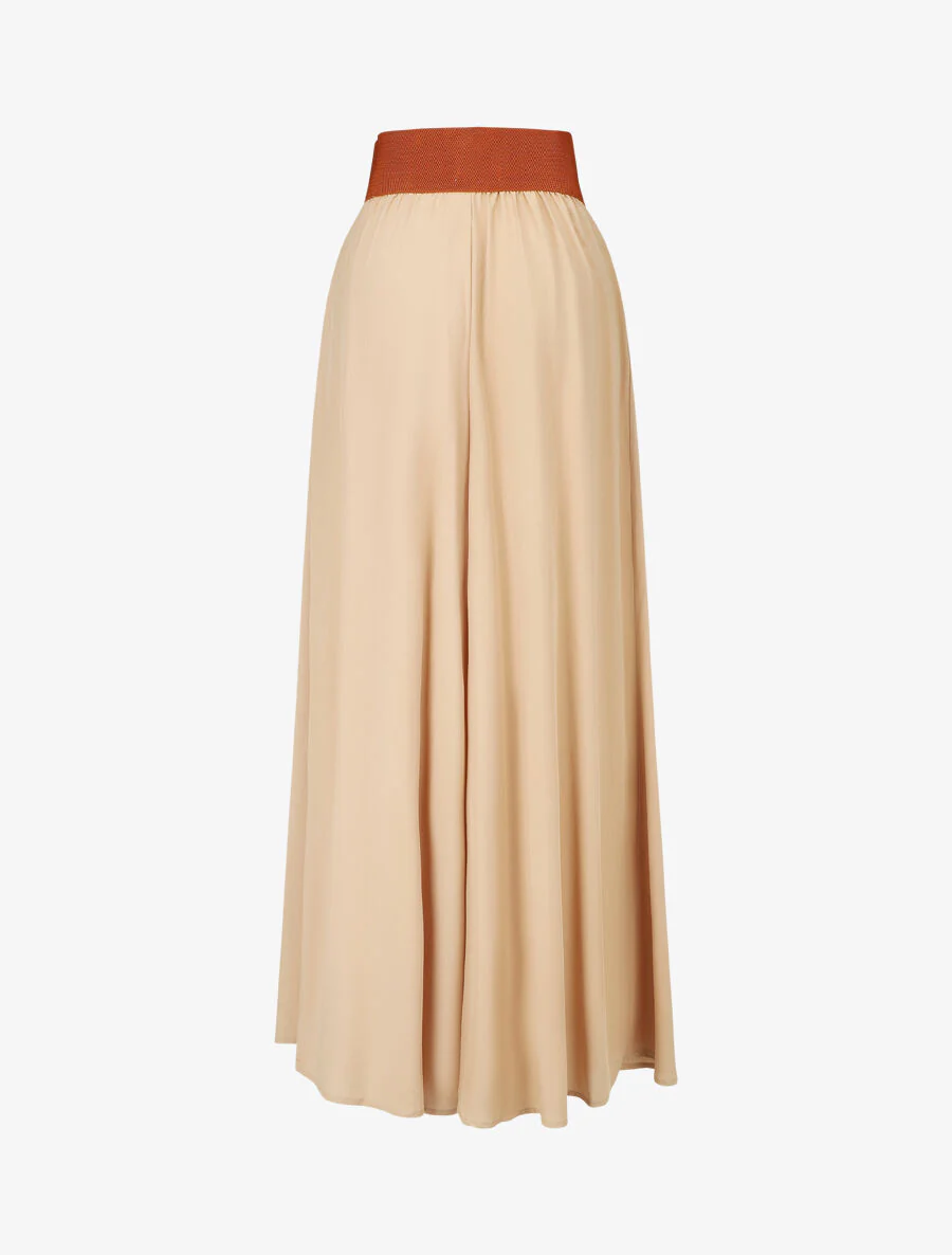 Effen lange rok met elastische tailleband - beige - Image 2