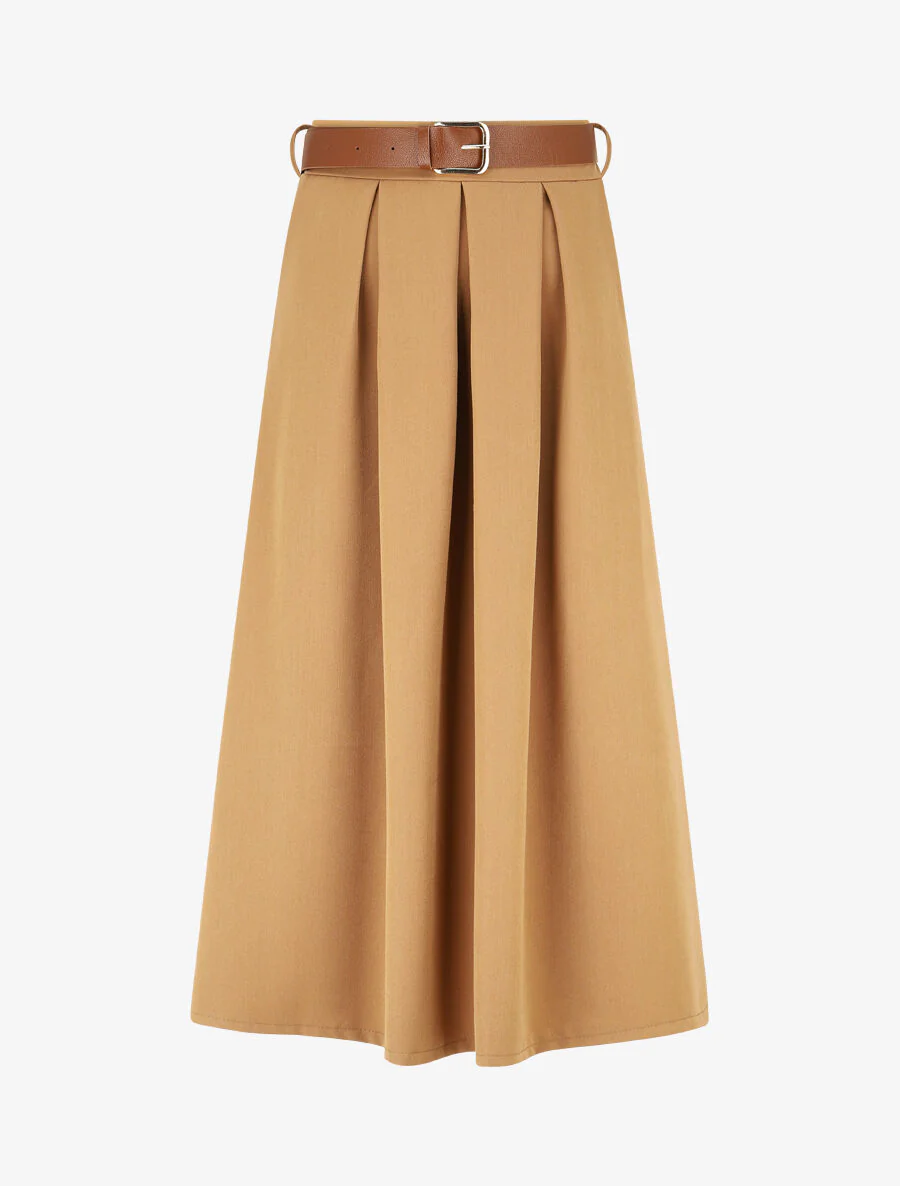 Effen lange rok met elastische tailleband - camel