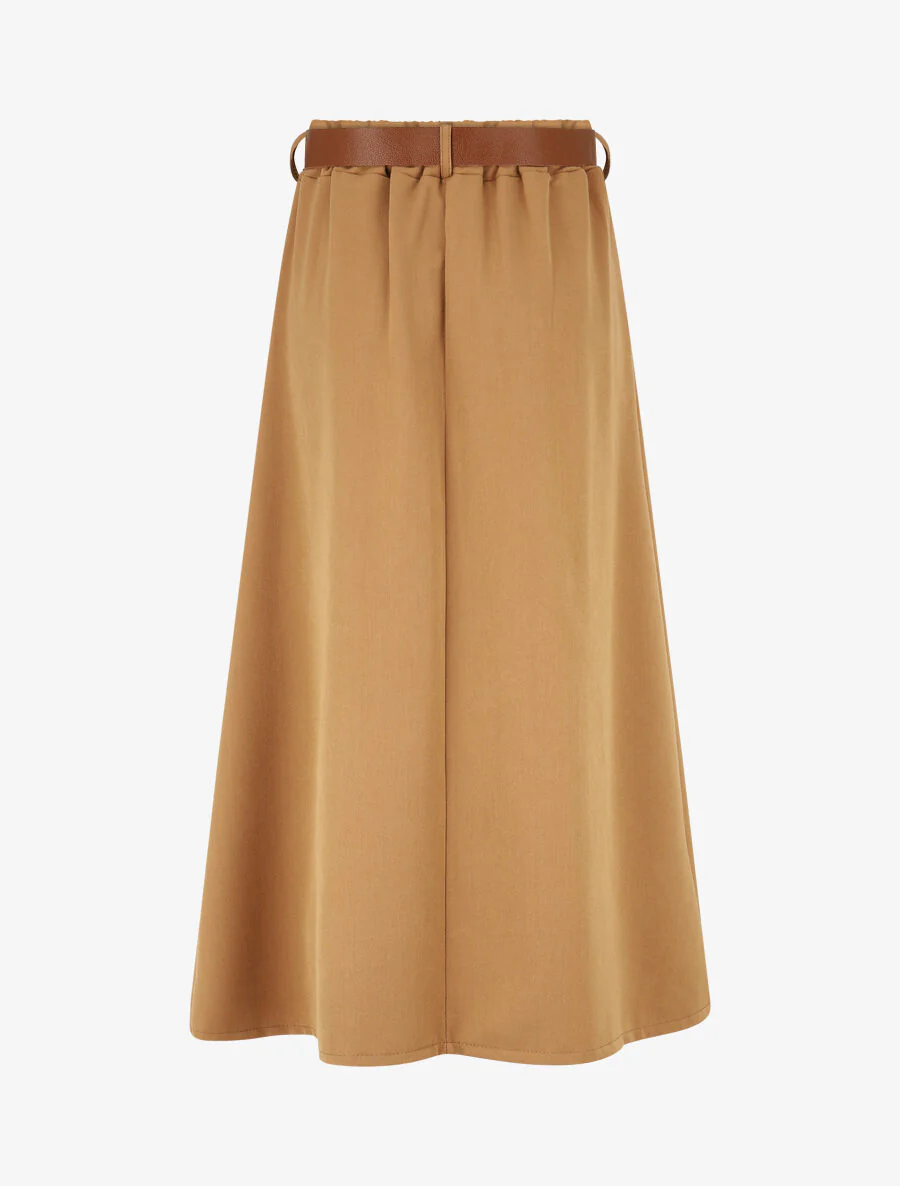 Effen lange rok met elastische tailleband - camel - Image 2