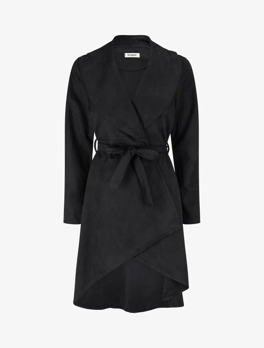 Effen lange trenchcoat suedine - Zwart