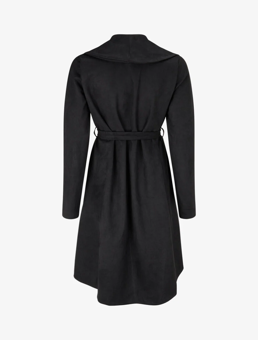 Effen lange trenchcoat suedine - Zwart - Image 2
