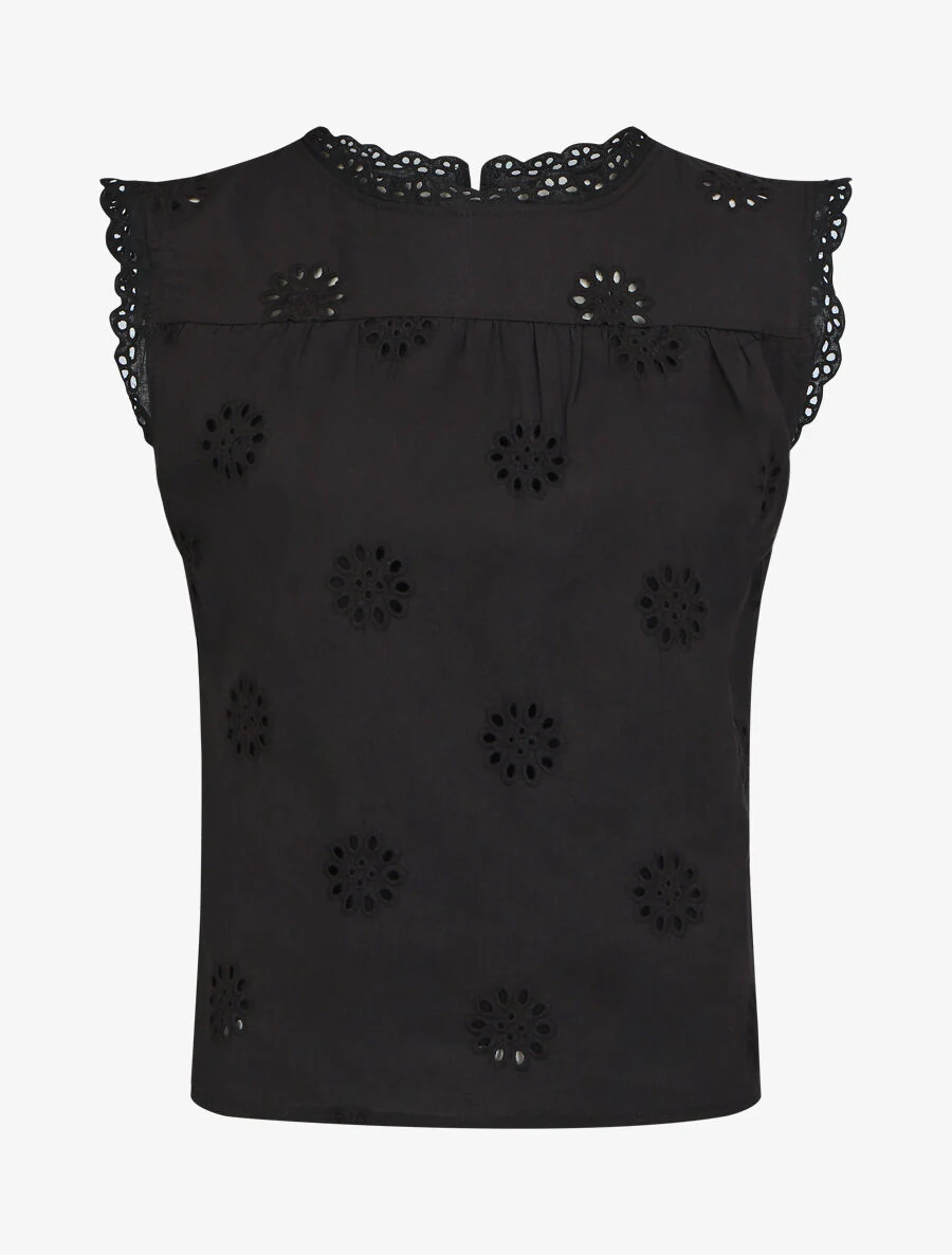 Effen mouwloze blouse met bloemmotief - Zwart