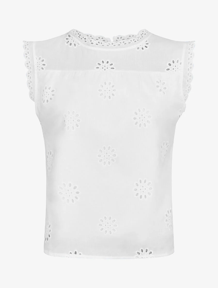 Effen mouwloze blouse met bloemmotief - wit