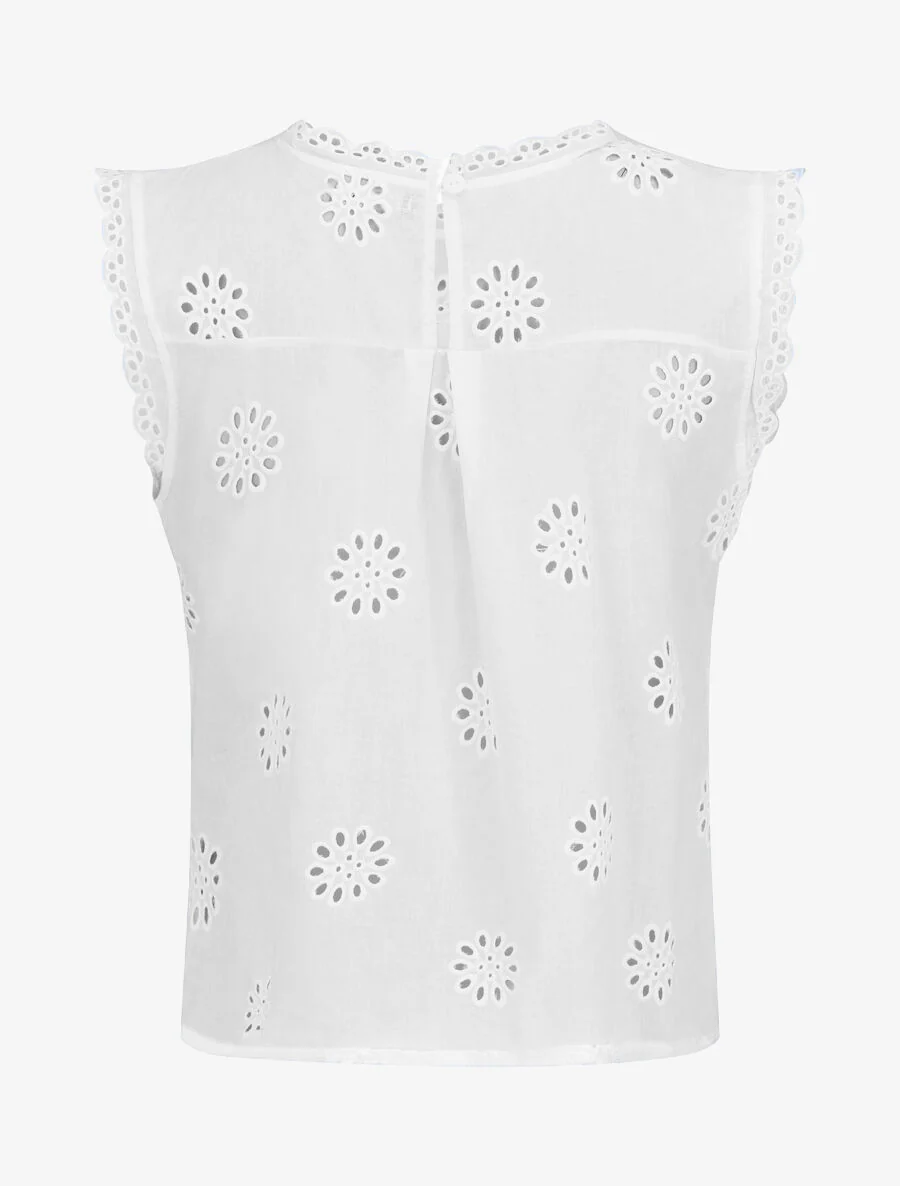 Effen mouwloze blouse met bloemmotief - wit - Image 2