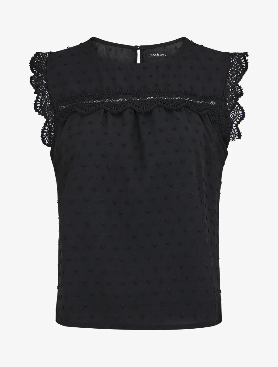 Effen mouwloze blouse met structuur - Zwart
