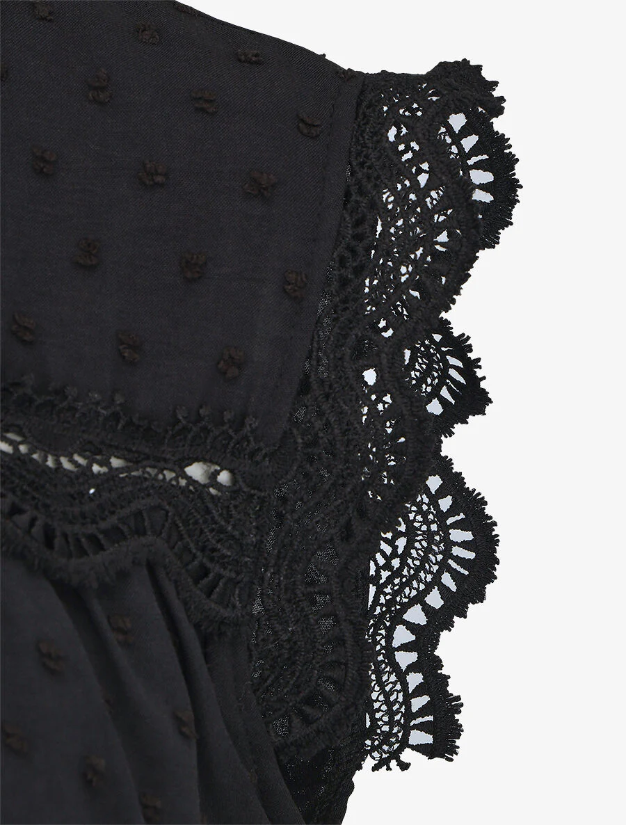 Effen mouwloze blouse met structuur - Zwart - Image 3