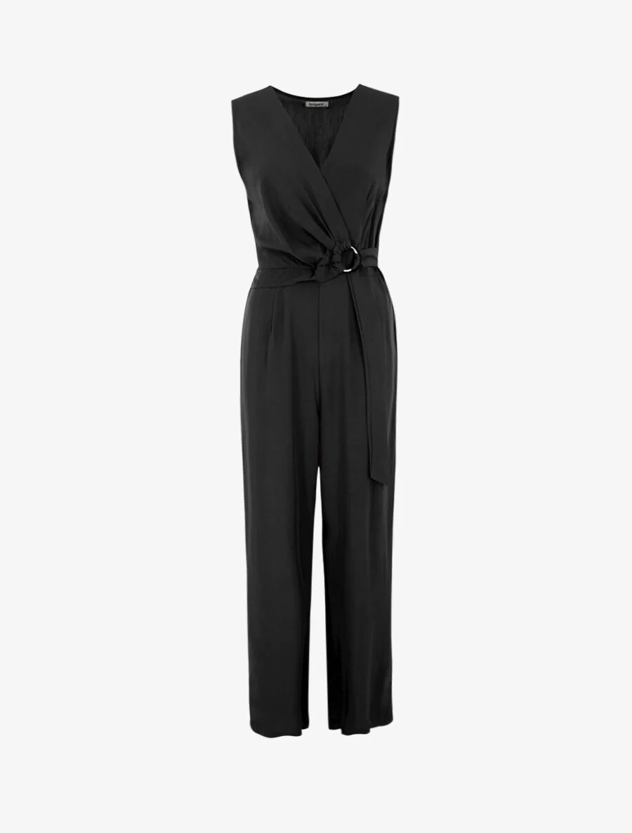 Effen mouwloze jumpsuit - Zwart