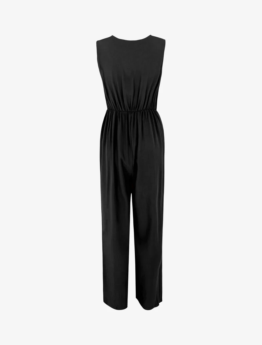 Effen mouwloze jumpsuit - Zwart - Image 2