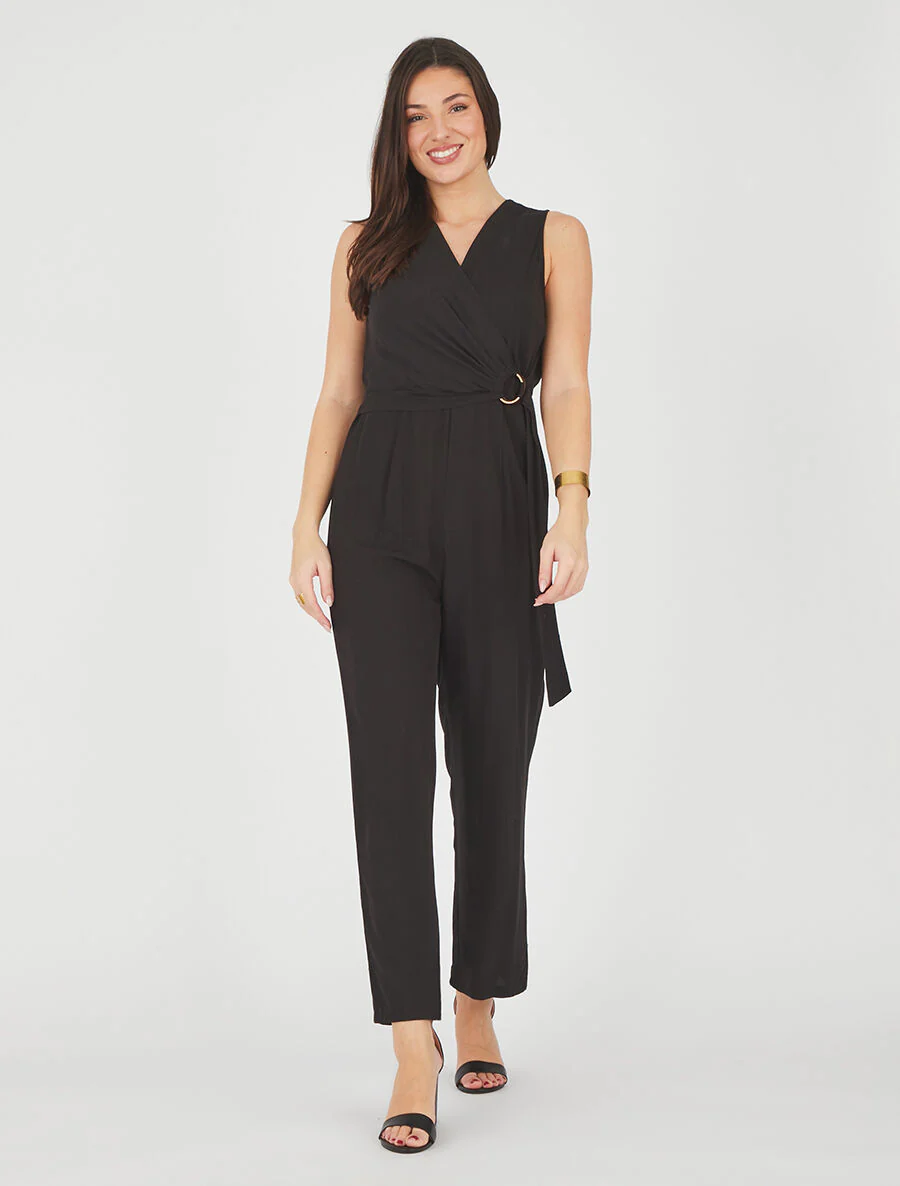 Effen mouwloze jumpsuit - Zwart - Image 4