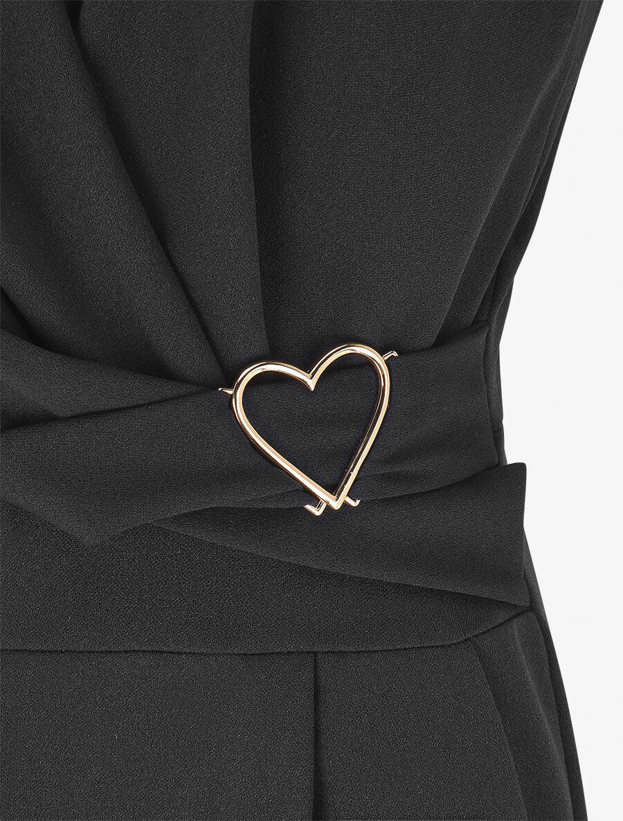 Effen mouwloze jumpsuit met hartdetail - zwart - Image 3